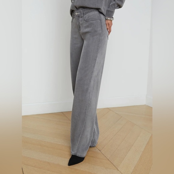 New L’Agence Alicent High Rise Wide Leg Jeans Solace Gray Lightweight Sz 30 - Picture 3 of 14